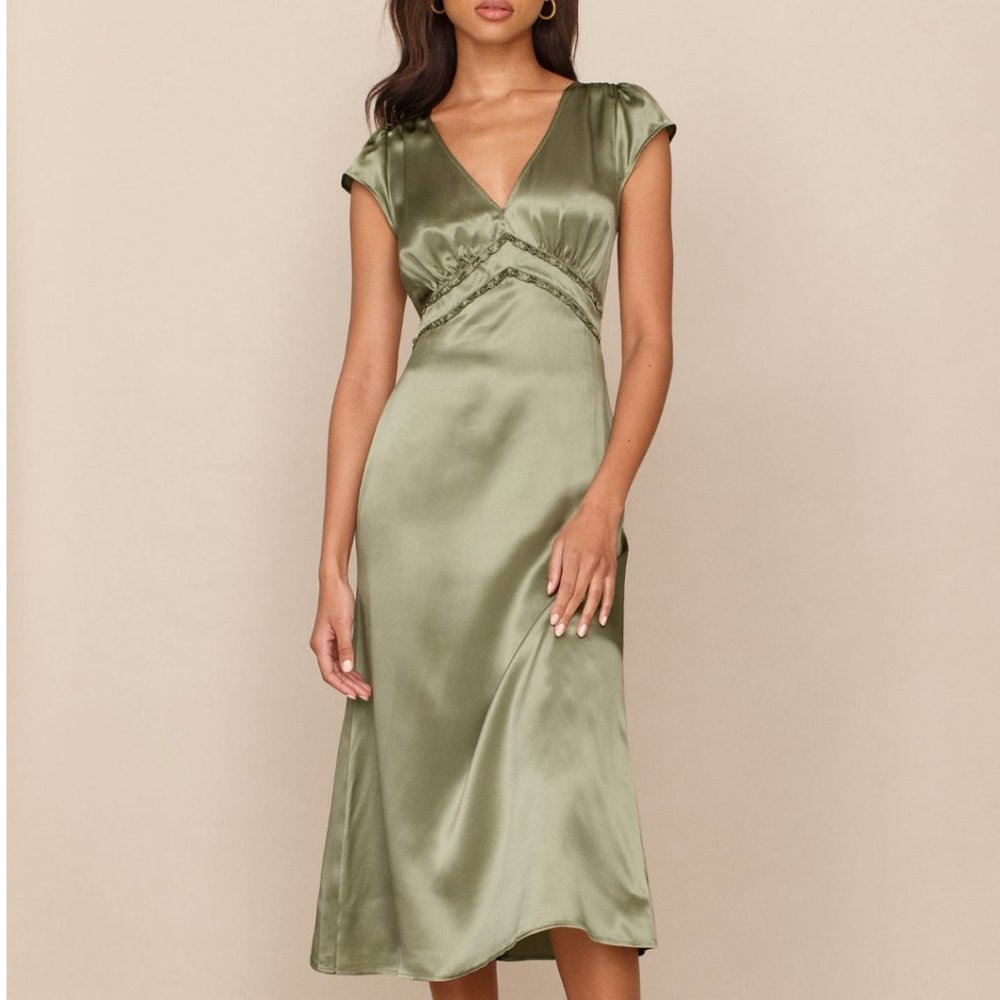 Reformation Kaye Silk Dress - Artichoke - Picture 3 of 8